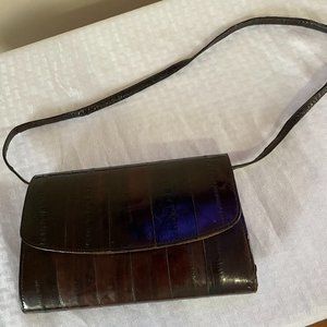 Vintage, genuine eel skin purse, shoulder length, dark brown, handbag, unique